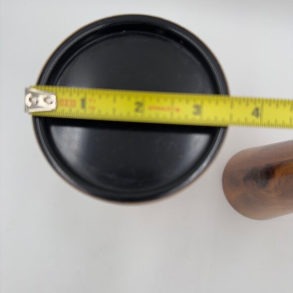 Mid-Century Tall Woodgrain Modern Candle Holders Black Inserts Set of 2 Decor - Picture 4 of 7